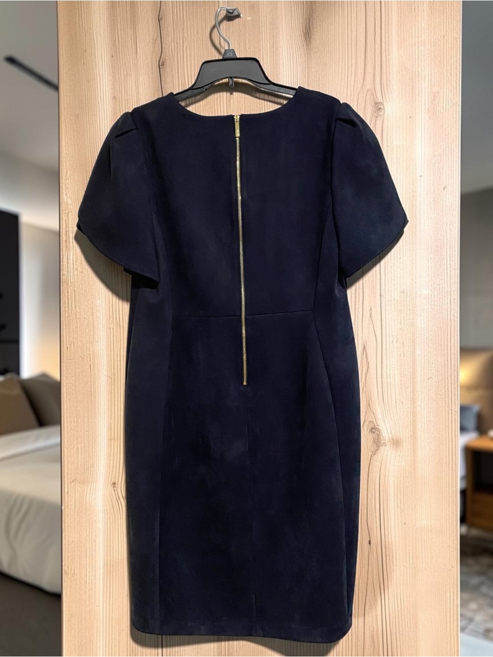 Calvin Klein Navy Faux Suede Short Sleeve Sheath Dress Tulip Sleeve 16 W - Picture 6 of 10